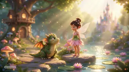 the dragon on the stones beside the fairy