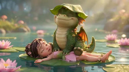 the fairy stretched out on a lily pad