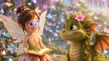 a butterfly landing on the fairy's nose