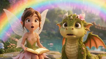 a rainbow behind the two of them